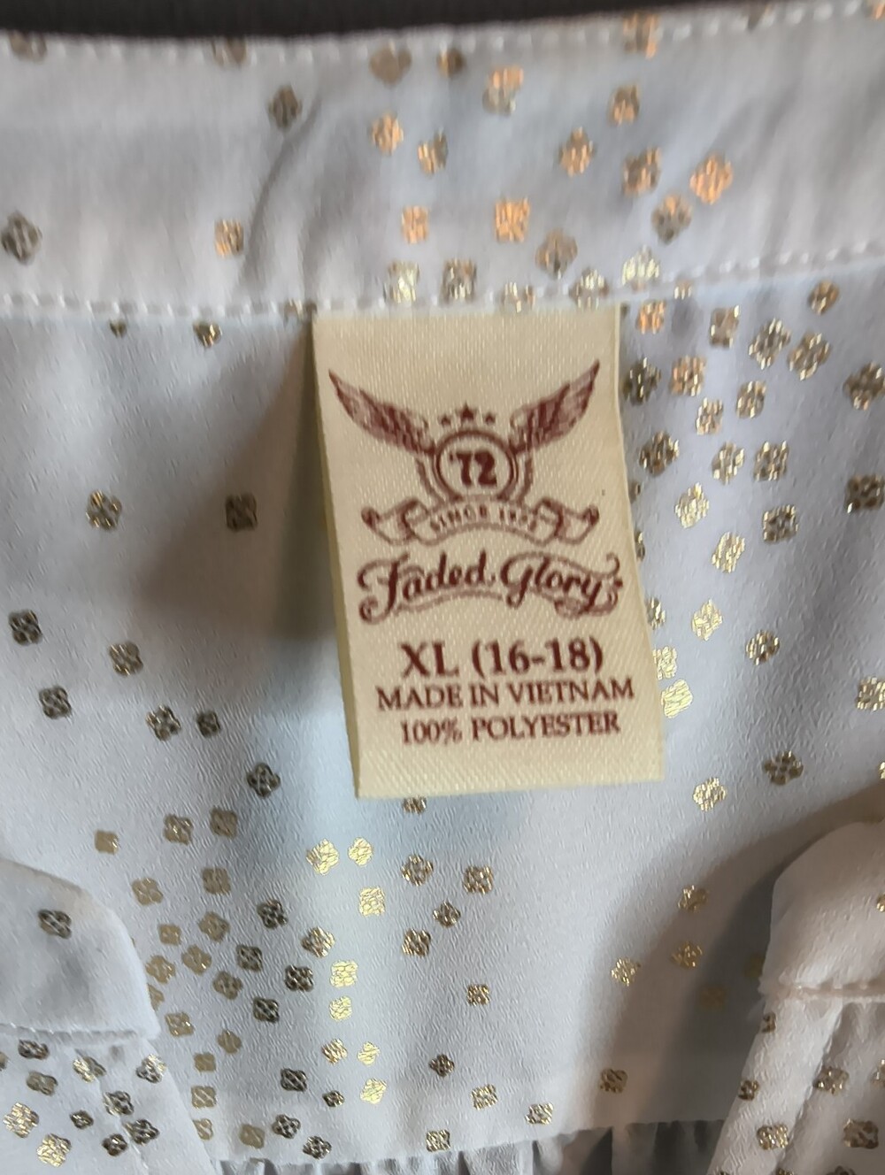 Faded Glory Cream Blouse with Gold Metallic Dot Accent - Picture 3 of 3